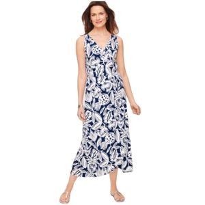 Talbots Navy White Pineapple Leaf Print Dress Size M